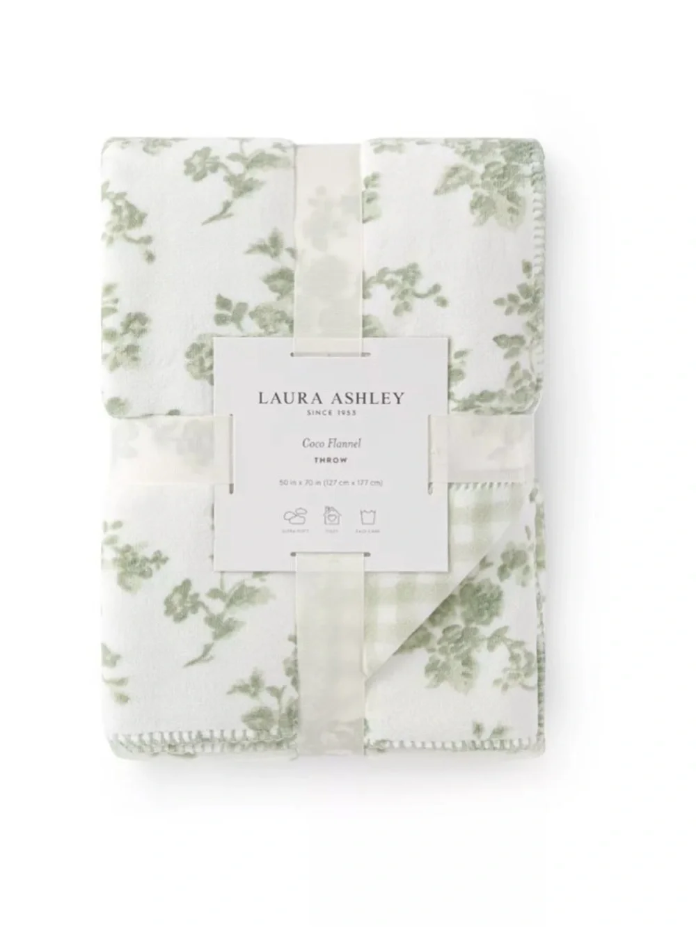 SAGE FLORAL GINGHAM Laura Ashley Reversible Throw Blanket ~ Cottage Shabby